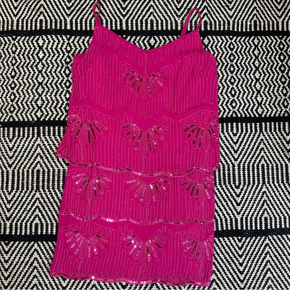 Laundry by Shelli‎ Segal Hot Pink Sequin Beaded Mini Dress • Size 6 Homecoming - Picture 5 of 13
